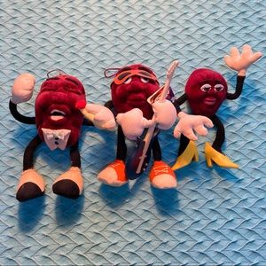 3 California Raisin Posable Plush Dolls
